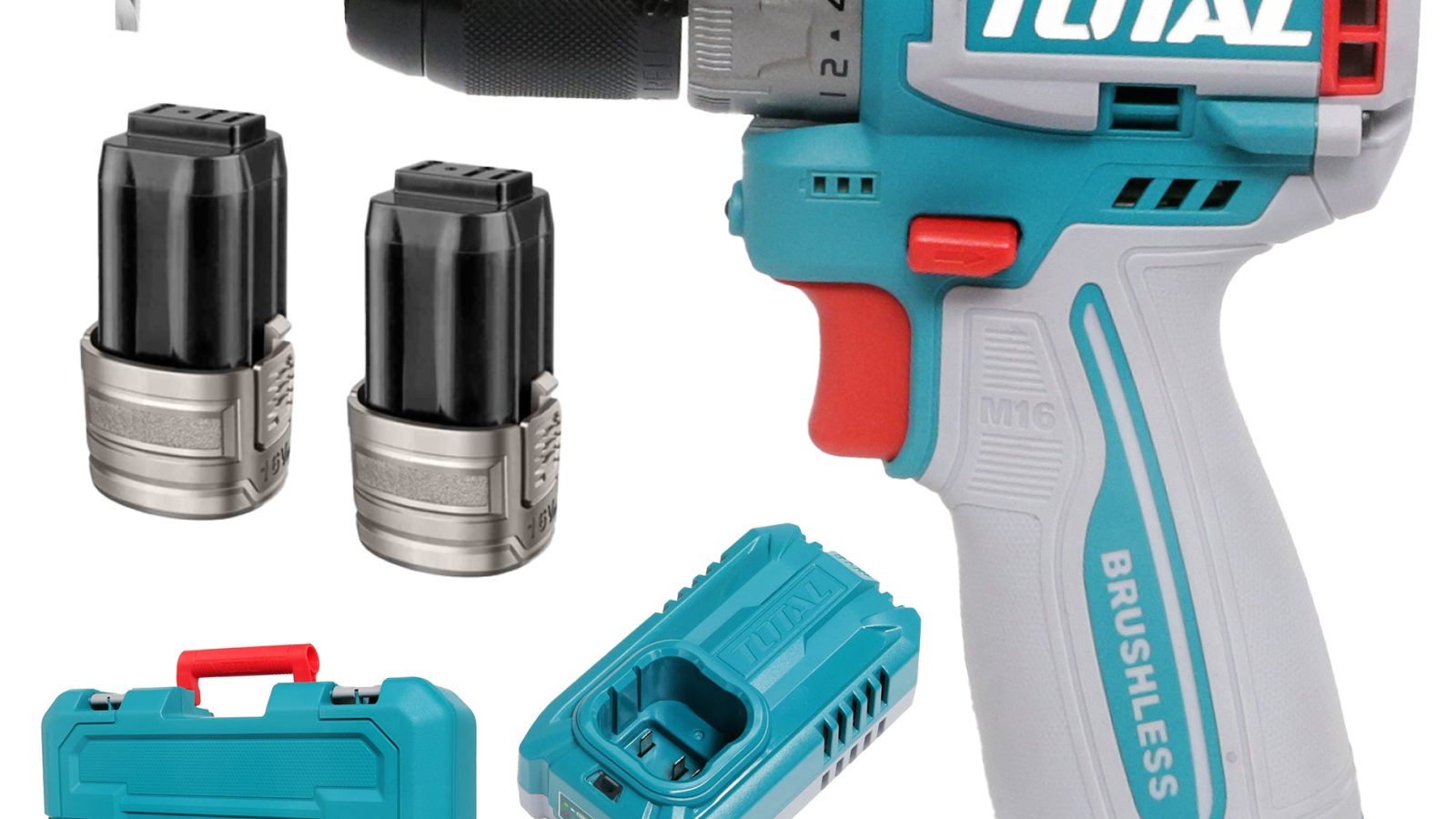 Total Li-Ion 16V Compact Brushless Cordless Drill (with 2 x Batteries & Charger) – TDLI16682