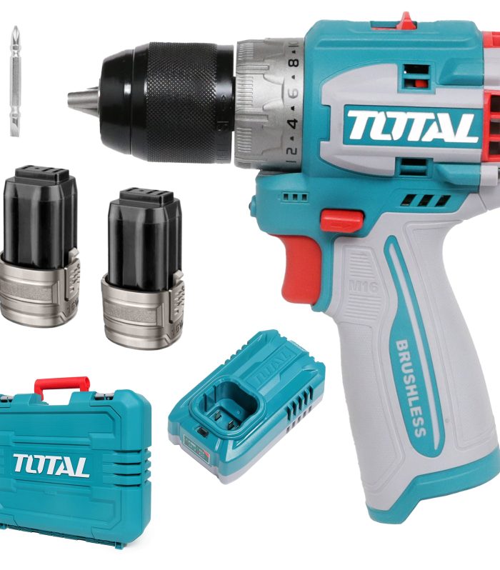 Total Li-Ion 16V Compact Brushless Cordless Drill (with 2 x Batteries & Charger) - TDLI16682