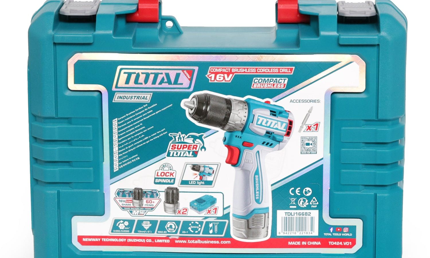 Total Li-Ion 16V Compact Brushless Cordless Drill (with 2 x Batteries & Charger) – TDLI16682