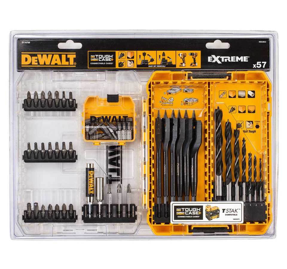 Dewalt DT70758 Drill Drive Set with Brad Point & EXTREME Flatwood Bits (57 Piece)