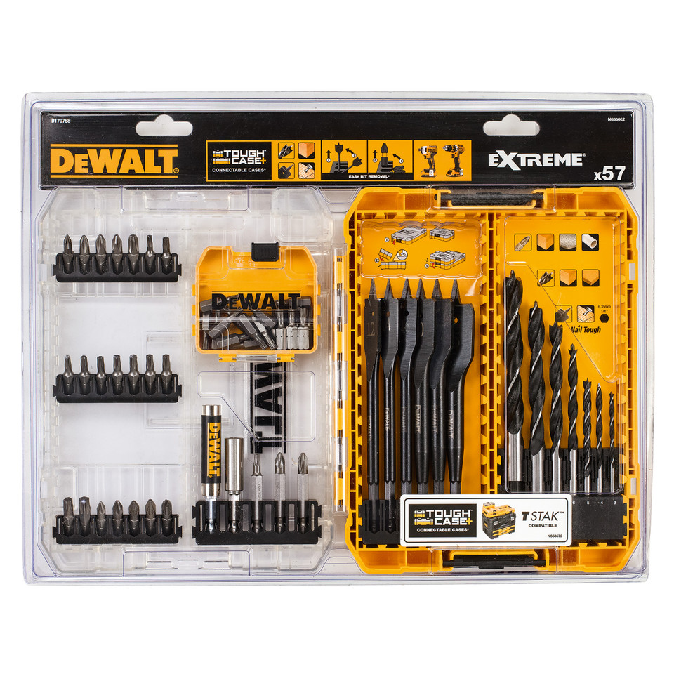 Dewalt DT70758 Drill Drive Set with Brad Point & EXTREME Flatwood Bits (57 Piece)