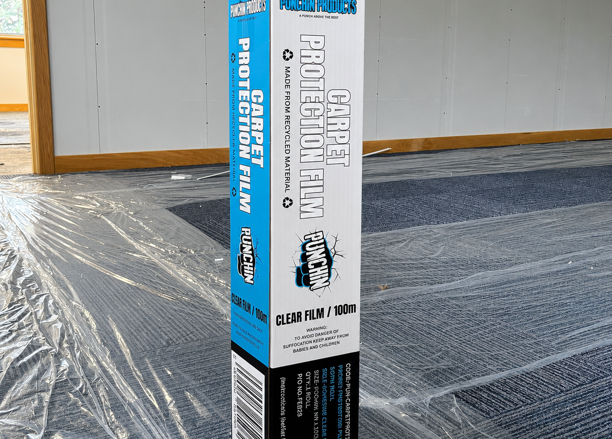 Punchin CARPETPROT100 Clear Carpet Protection Film 600mm x 100m Roll