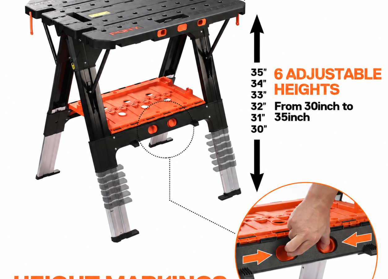 Pony Jorgensen 60P Heavy-Duty 2-in-1 Folding Worktable/Sawhorse with 2 x 33412 12″ E-Z HOLD Clamps – 500lb/1,000lb Capacity