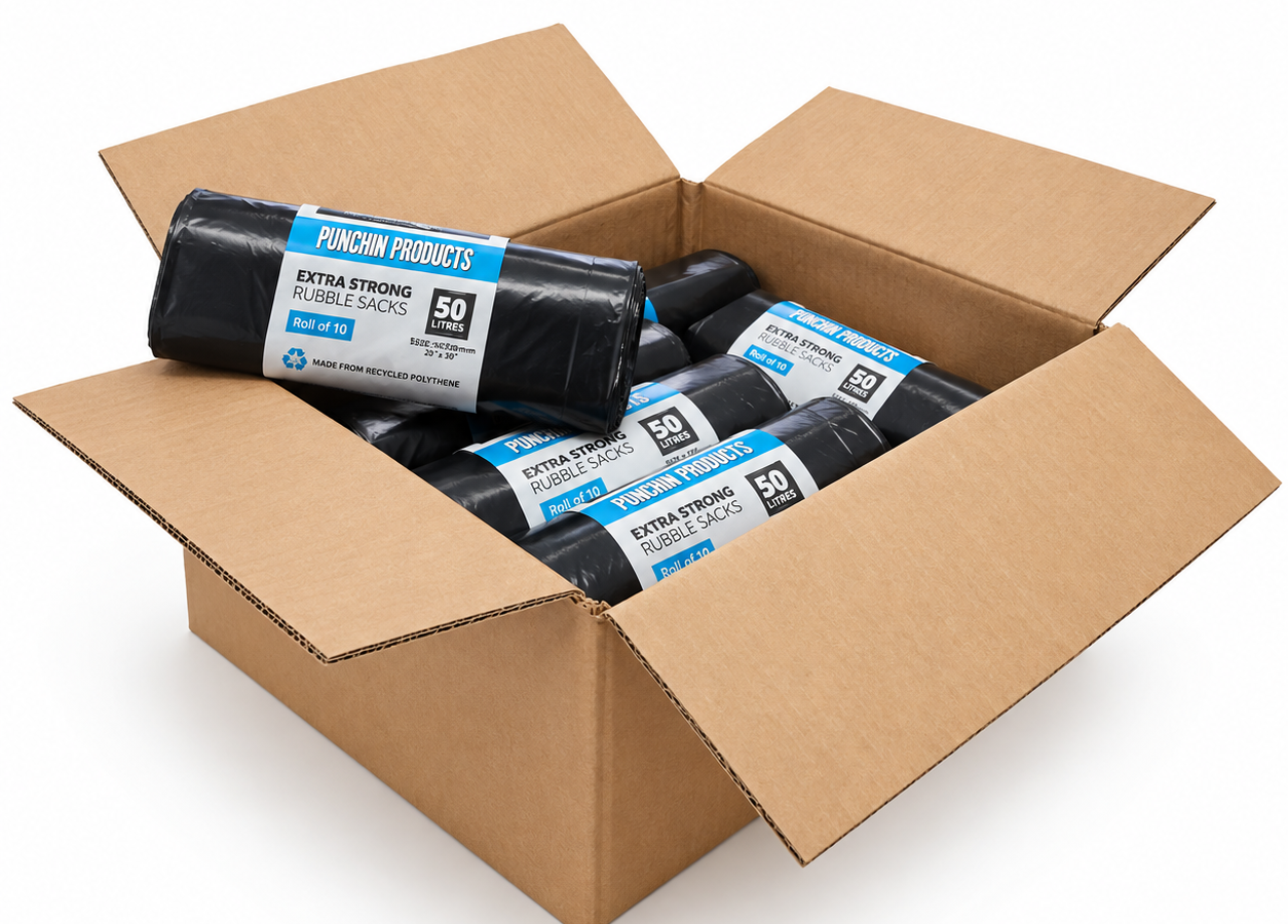 Punchin BLACKRUBBLE200 Black Heavy-Duty Rubble Sacks 50L (20 Rolls of 10)