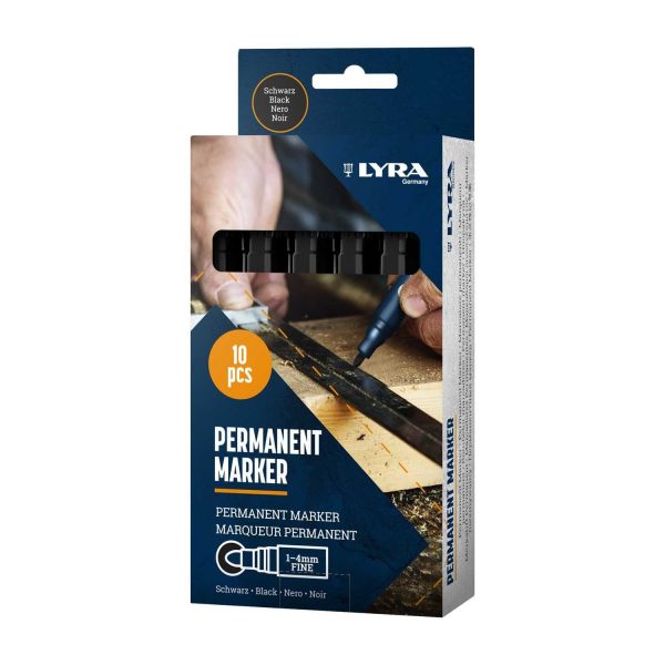 Lyra L4020099 Permanent Marker Round Tip Black 1-4mm (Box of 10)