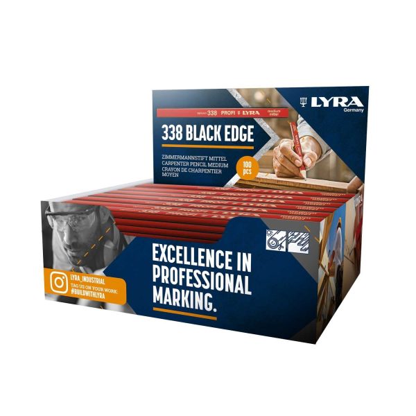 Lyra L4281103 338 PROFI Black Edge HB Carpenters' Pencil 180mm Display (Box of 100)