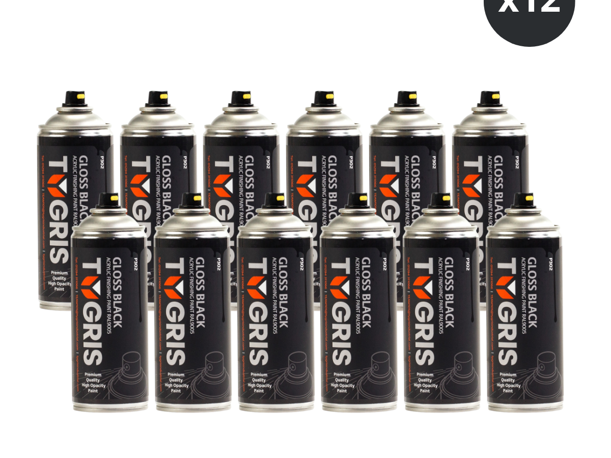 Tygris P302 Gloss Black Paint 400ml (RAL 9005) (Box of 12)