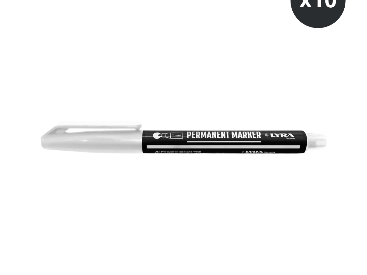 Lyra L4060001 Permanent Marker Fine Round Tip White 1mm (Box of 10)