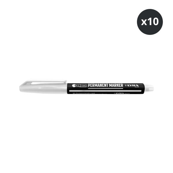 Lyra L4060001 Permanent Marker Fine Round Tip White 1mm (Box of 10)