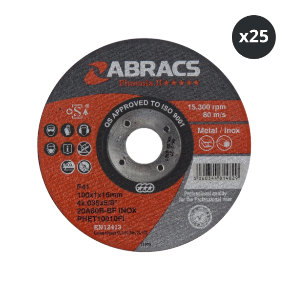Abracs PHET11510FI Phoenix II Flat Extra Thin INOX Cutting Disc 115 x 1 x 22mm (Pack of 25)