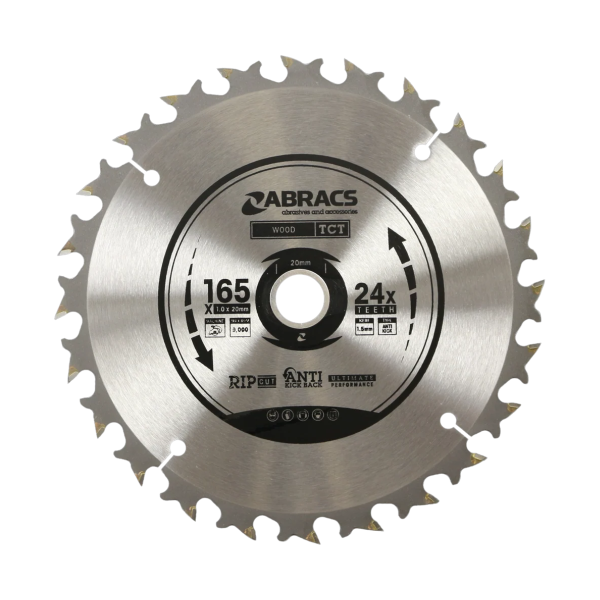 Abracs TCTWN16524 TCT Circular Saw Blade for Wood with Nails 165 x 20mm x 24T