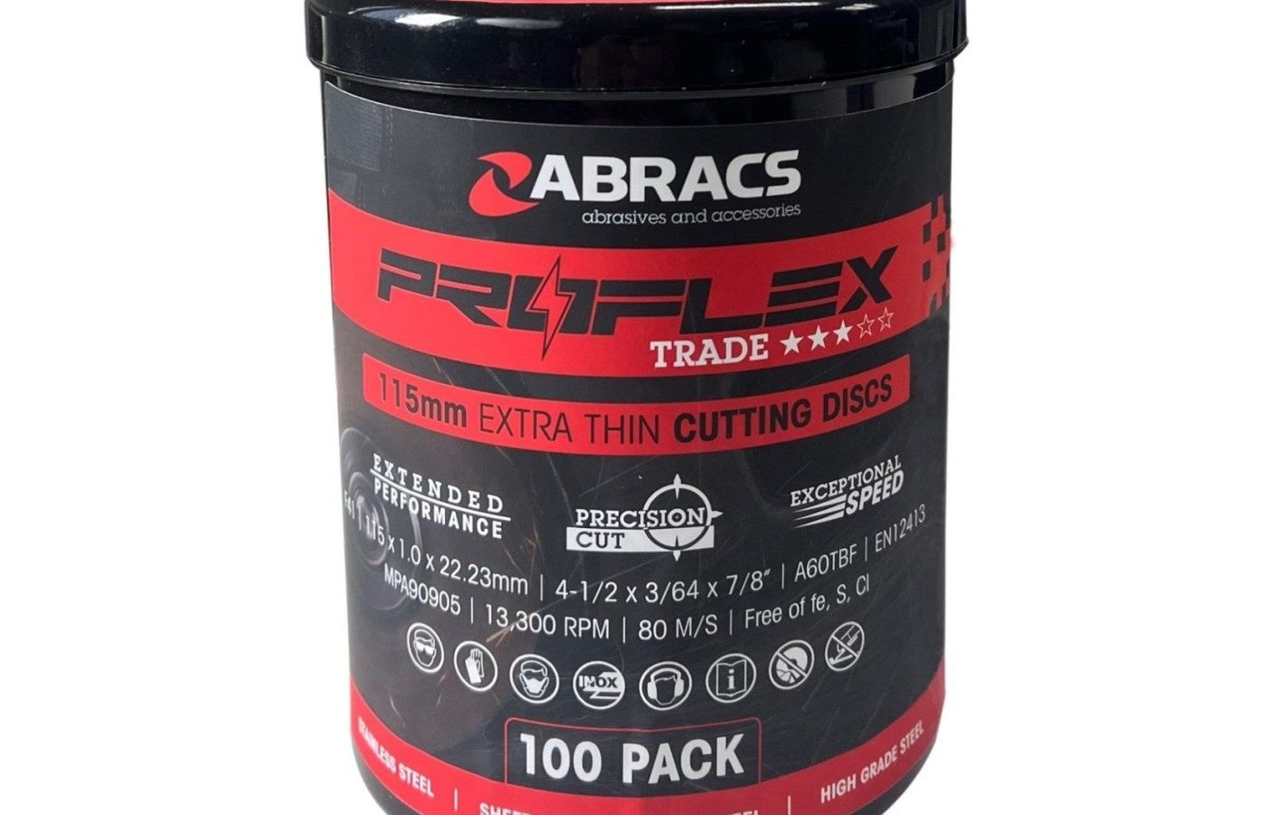 Abracs PFET11510FI Proflex Flat Extra Thin INOX Cutting Disc 115 x 1 x 22mm (Pack of 100)
