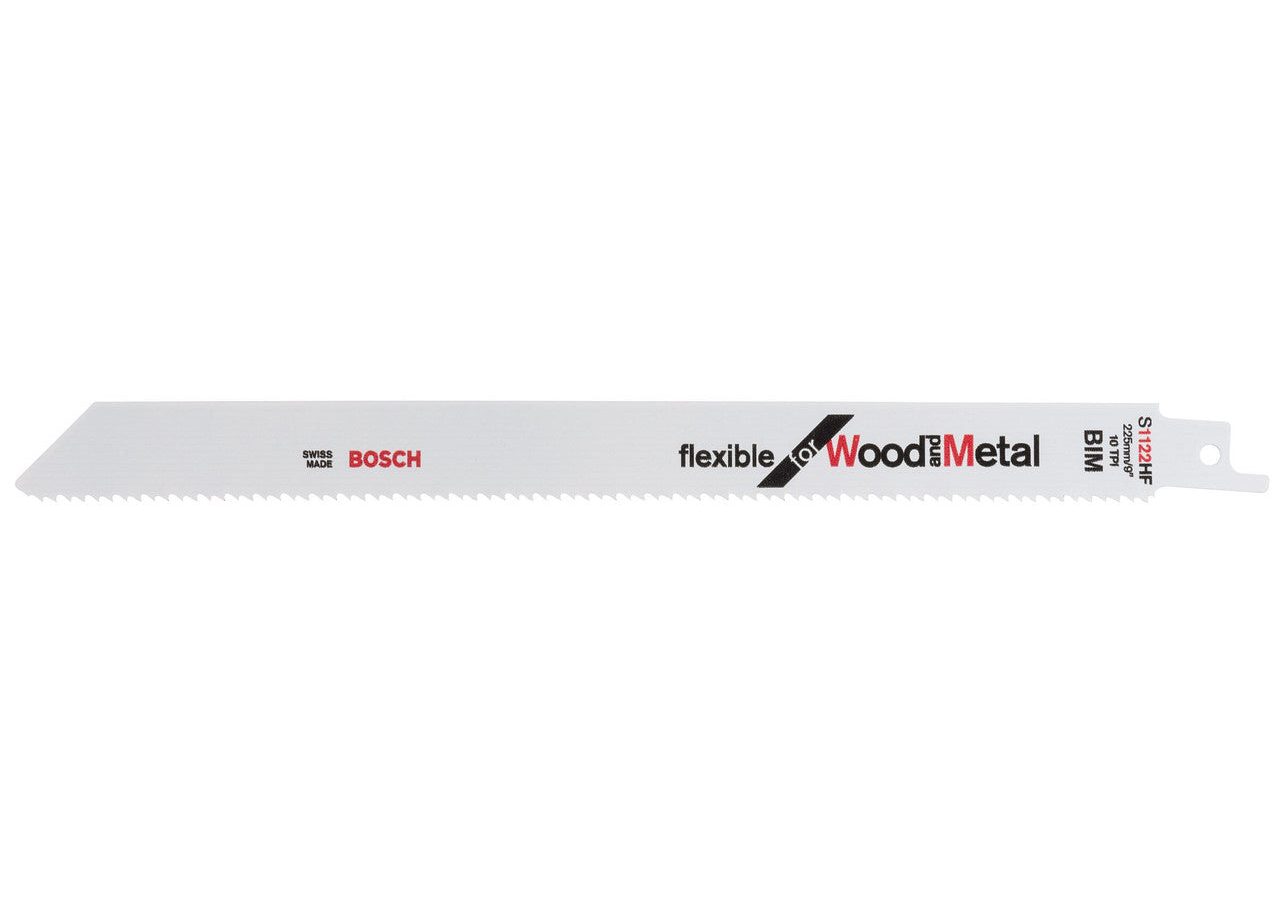 Bosch 2608656021 S1122HF Bi-Metal Flexible Reciprocating Saw Blade for Wood & Metal 225mm 10TPI (Pack of 5)