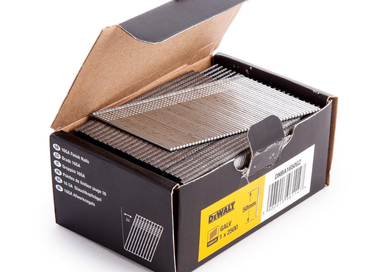 DeWalt DNBA1650GZ Galvanised 20° Angled Finish Nails 16Ga 50mm (Pack of 2500)