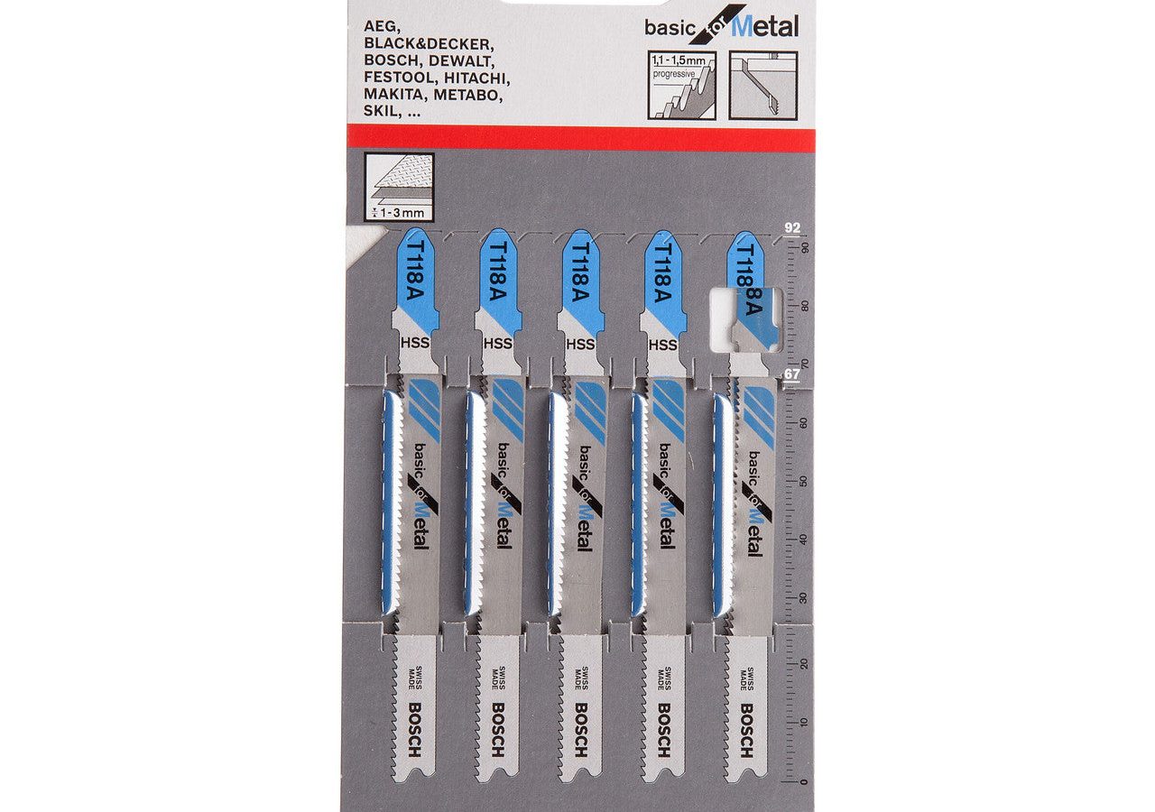 Bosch 2608631013 T118A HSS Basic Jigsaw Blade for Thin Metal 92mm (Pack of 5)