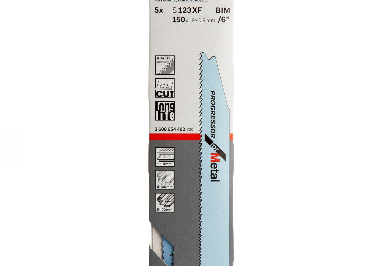 Bosch 2608654402 S123XF Bi-Metal Progressor Reciprocating Saw Blade for Metal 150mm 8-18TPI (Pack of 5)