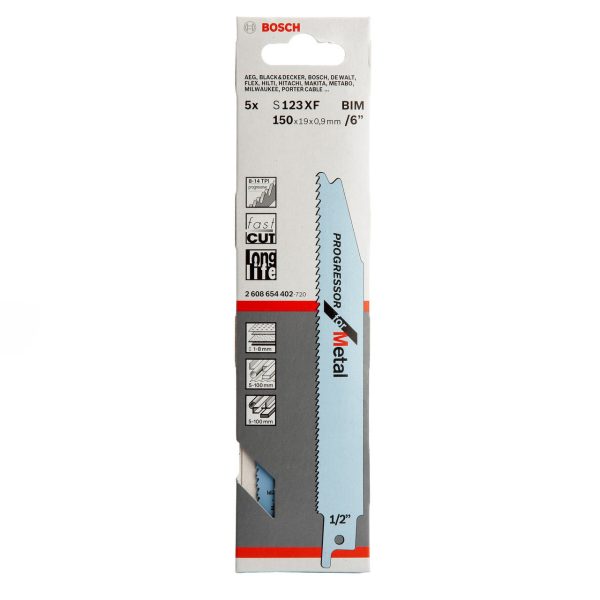 Bosch 2608654402 S123XF Bi-Metal Progressor Reciprocating Saw Blade for Metal 150mm 8-18TPI (Pack of 5)
