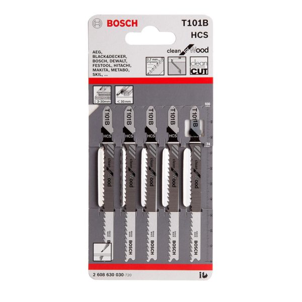 Bosch 2608630030 T101B HCS Clean Jigsaw Blade for Wood 100mm (Pack of 5)
