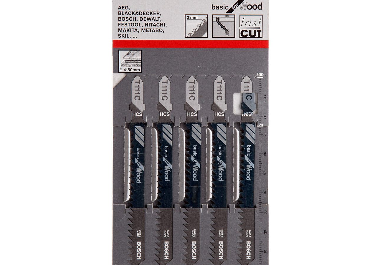 Bosch 2608630033 T111C HCS Basic Jigsaw Blade for Wood 100mm (Pack of 5)