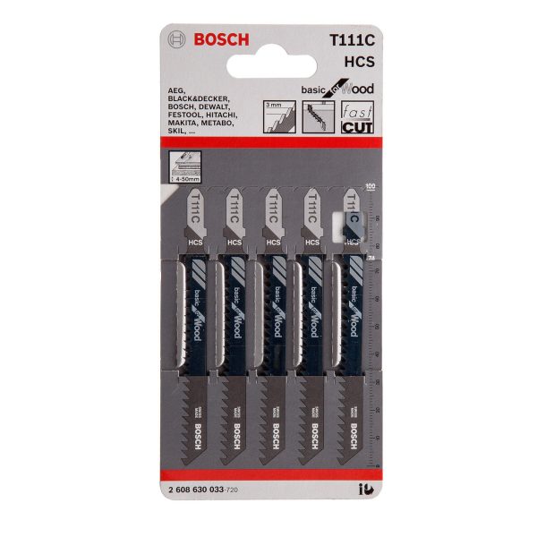 Bosch 2608630033 T111C HCS Basic Jigsaw Blade for Wood 100mm (Pack of 5)