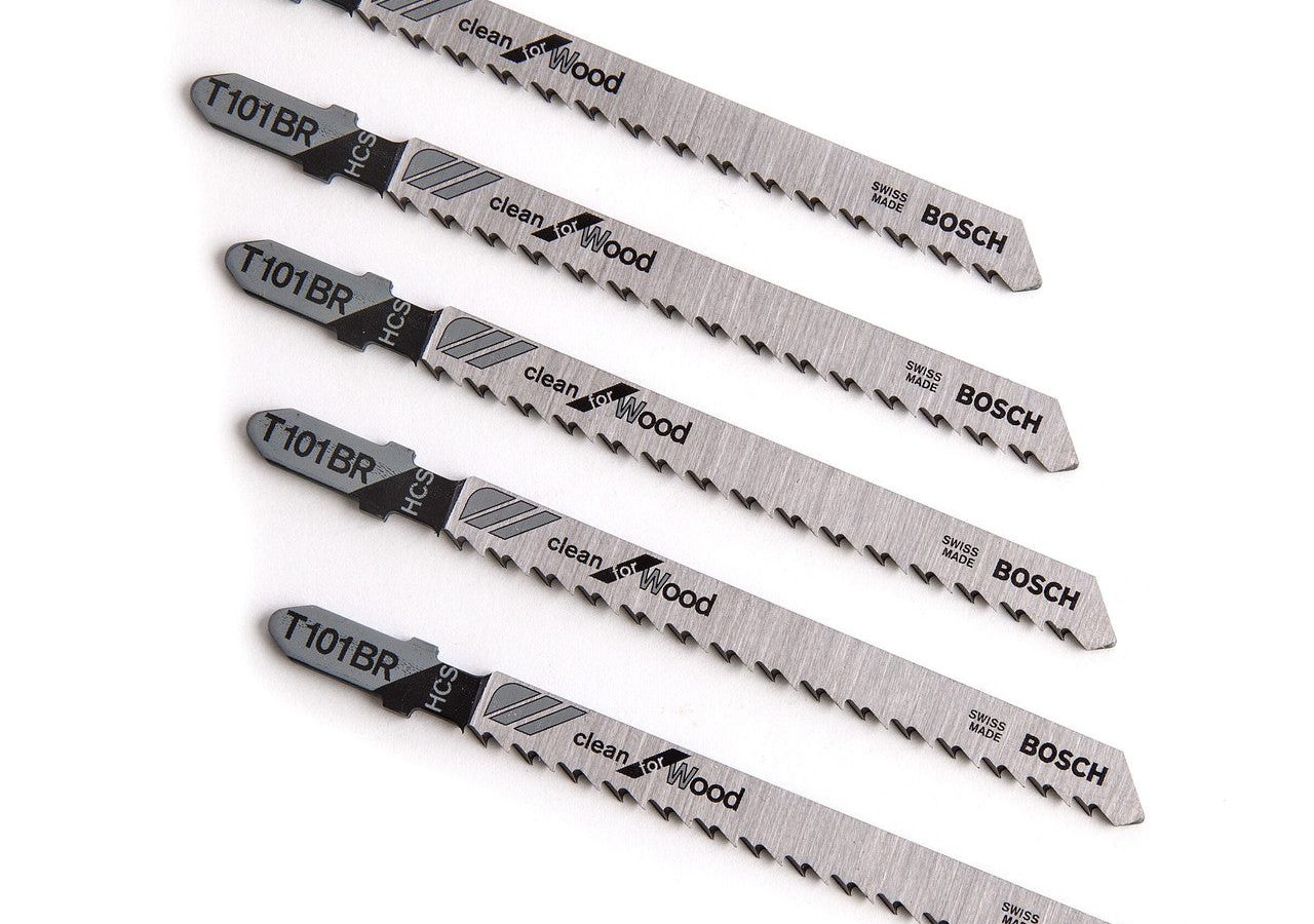Bosch 2608630014 T101BR HCS Reverse-Cut Clean Jigsaw Blade for Wood 100mm 10TPI (Pack of 5)