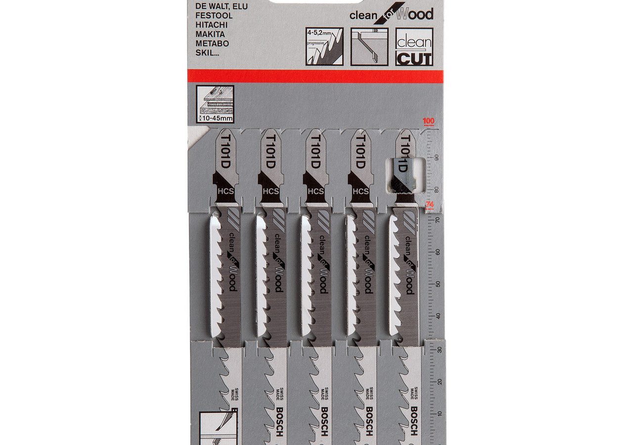 Bosch 2608630032 T101D HCS Clean Jigsaw Blade for Wood 100mm (Pack of 5)
