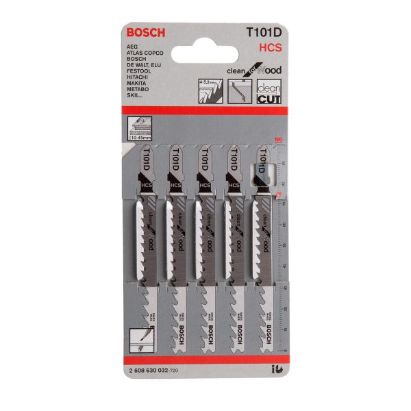 Bosch 2608630032 T101D HCS Clean Jigsaw Blade for Wood 100mm (Pack of 5)