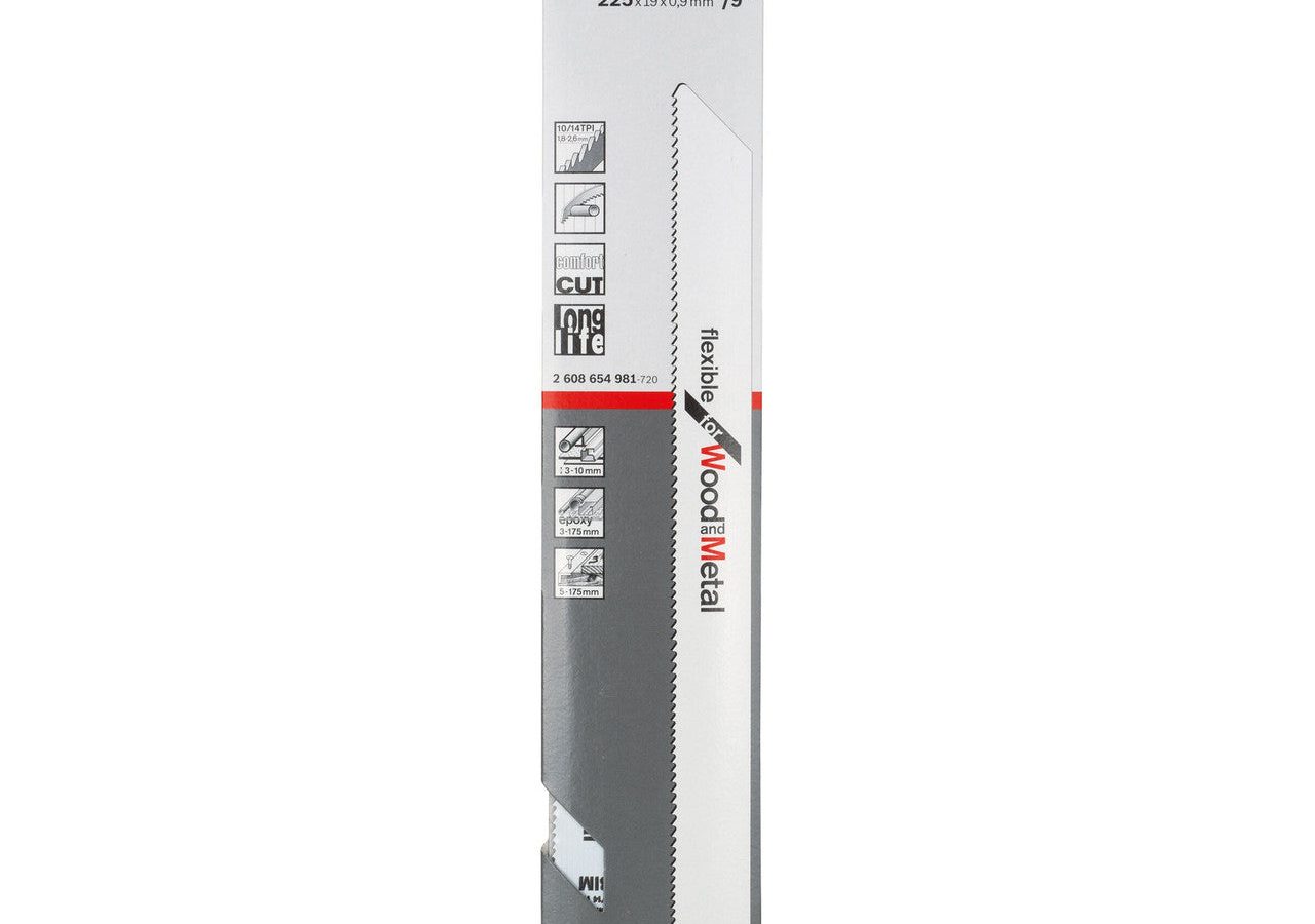 Bosch 2608654981 S1122VF Bi-Metal Flexible Reciprocating Saw Blade for Wood & Metal 225mm 10-14TPI (Pack of 5)