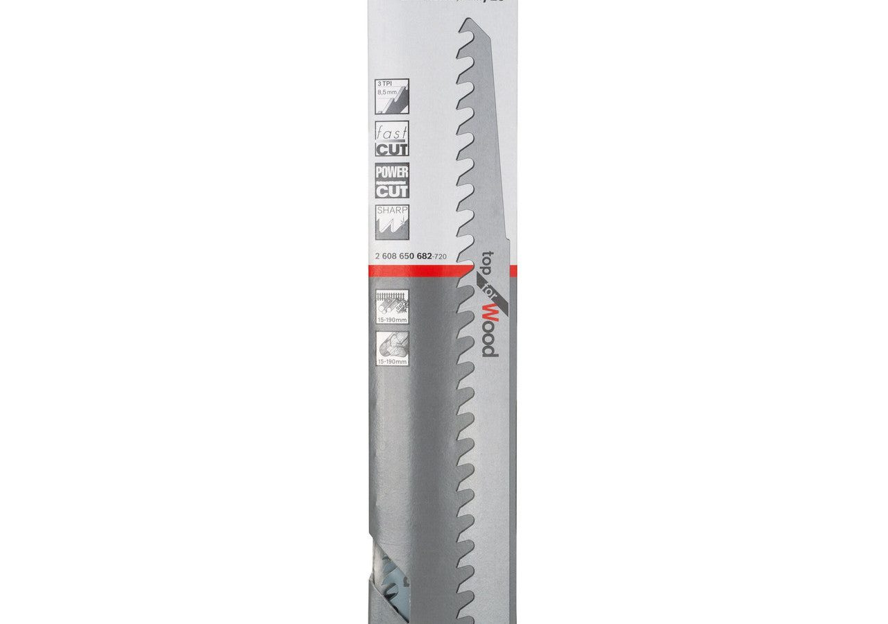 Bosch 2608650682 S1542K HCS Top Reciprocating Saw Blade for Wood 240mm 3TPI (Pack of 5)
