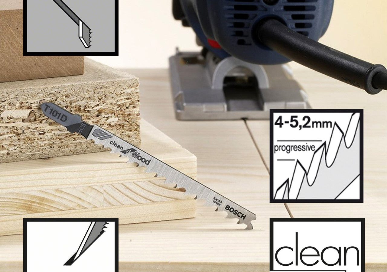 Bosch 2608630032 T101D HCS Clean Jigsaw Blade for Wood 100mm (Pack of 5)