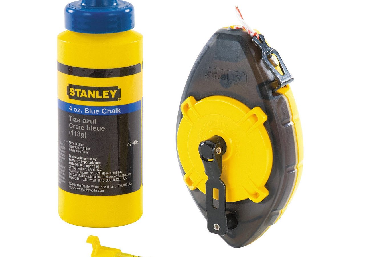 Stanley 0-47-465 PowerWinder Chalk Line, Level & Blue Builders Chalk