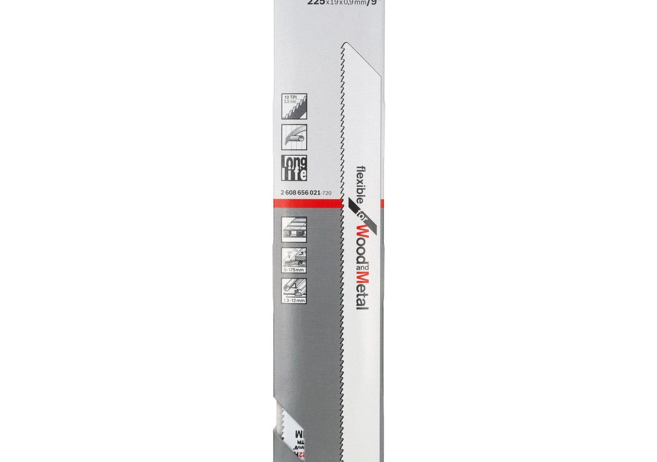 Bosch 2608656021 S1122HF Bi-Metal Flexible Reciprocating Saw Blade for Wood & Metal 225mm 10TPI (Pack of 5)