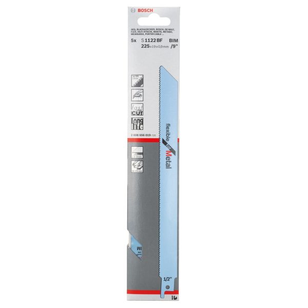 Bosch 2608656019 S1122BF Bi-Metal Flexible Reciprocating Saw Blade for Medium-Thick Metal 225mm 14TPI (Pack of 5)