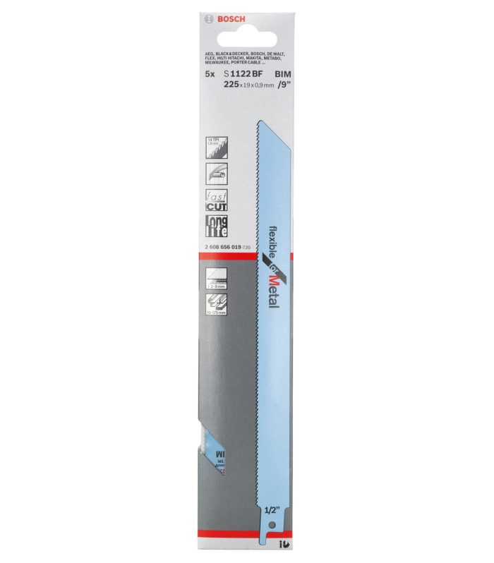 Bosch 2608656019 S1122BF Bi-Metal Flexible Reciprocating Saw Blade for Medium-Thick Metal 225mm 14TPI (Pack of 5)