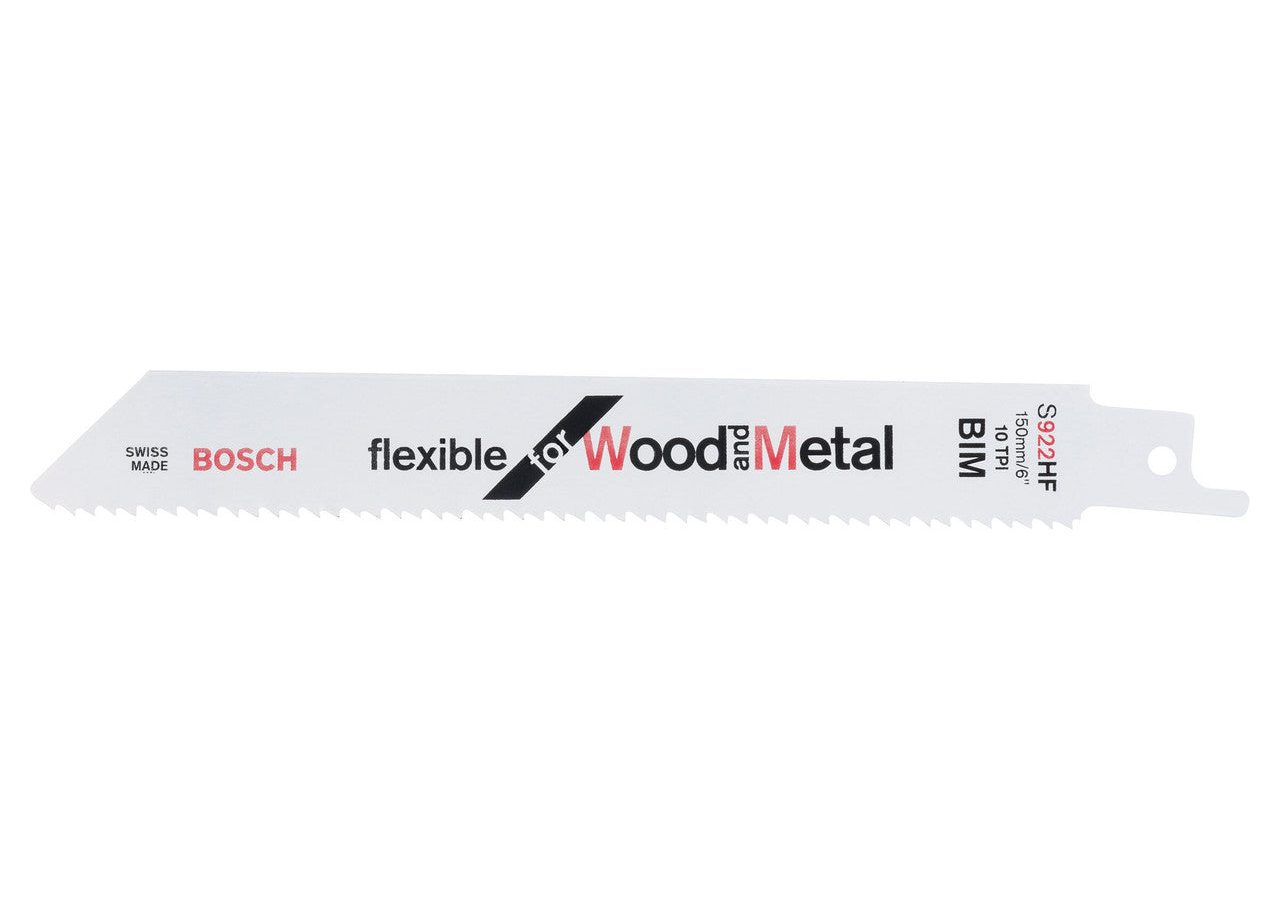 Bosch 2608656016 S922HF Bi-Metal Flexible Reciprocating Saw Blade for Wood & Metal 150mm 10TPI (Pack of 5)