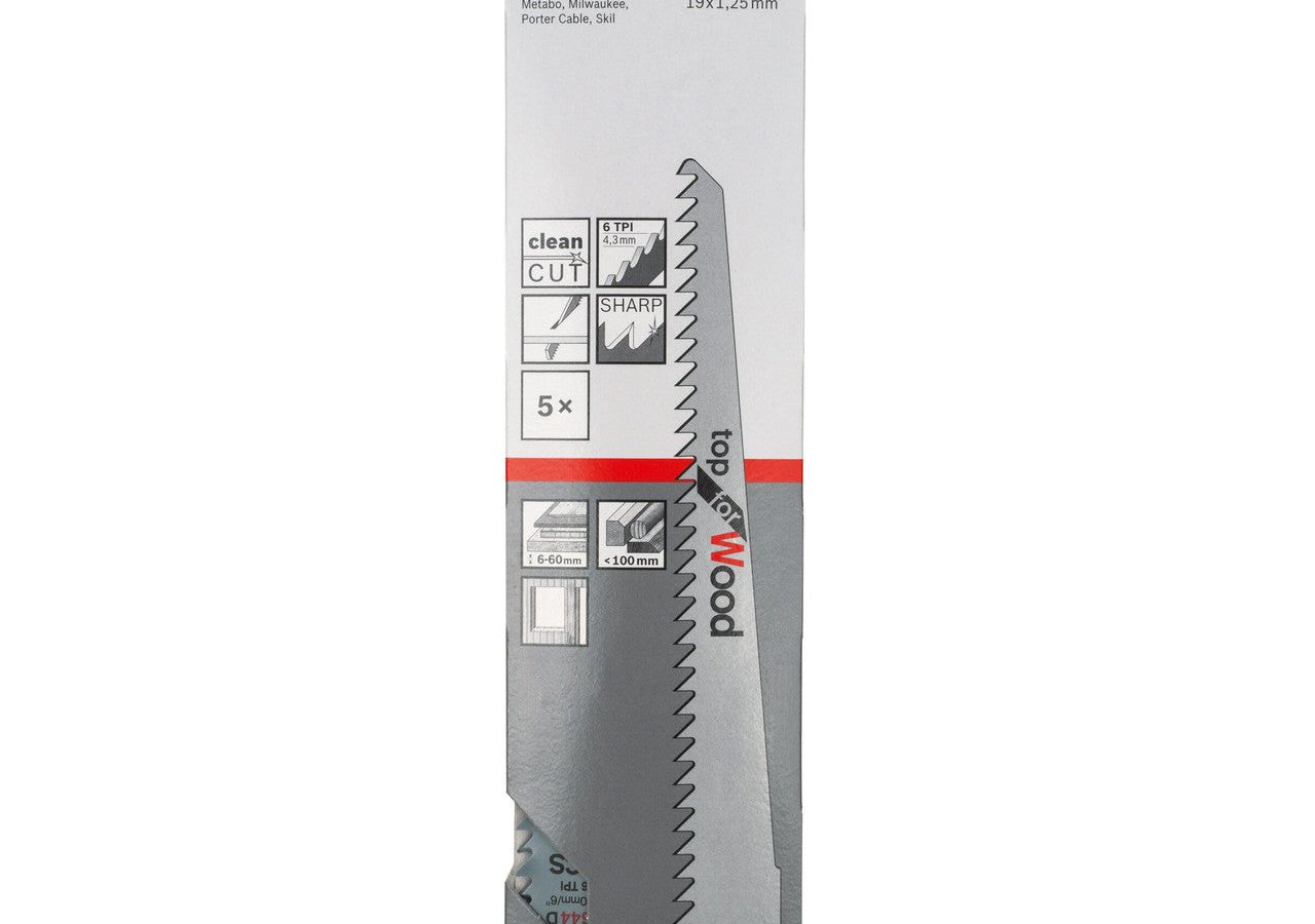 Bosch 2608650673 S644D HCS Top Reciprocating Saw Blade for Wood 150mm 6TPI (Pack of 5)