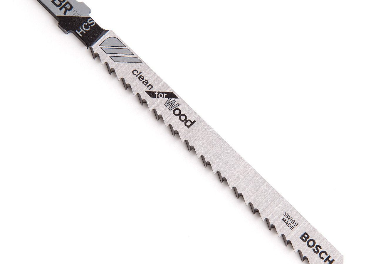Bosch 2608630014 T101BR HCS Reverse-Cut Clean Jigsaw Blade for Wood 100mm 10TPI (Pack of 5)