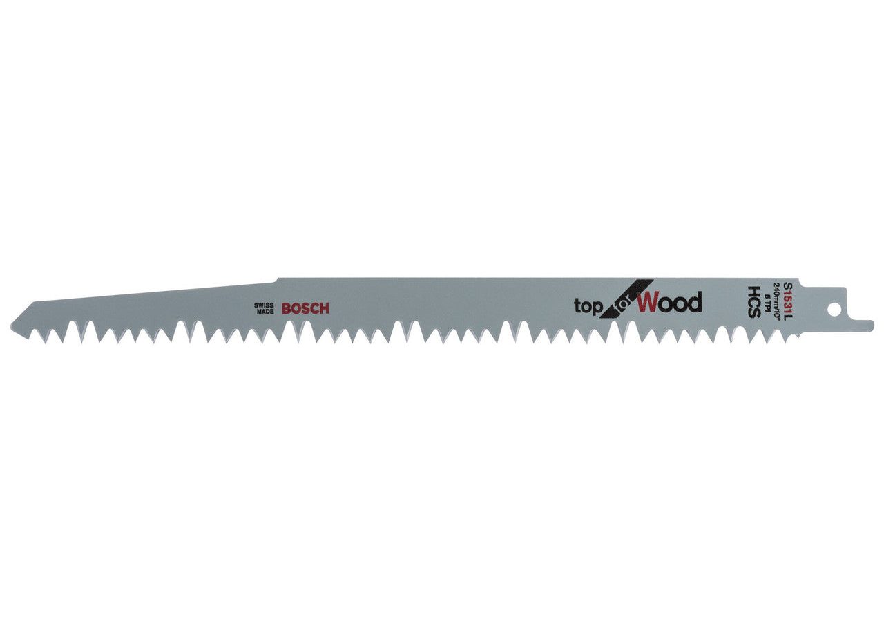 Bosch 2608650676 S1531L HCS Top Reciprocating Saw Blade for Wood 240mm 5TPI (Pack of 5)