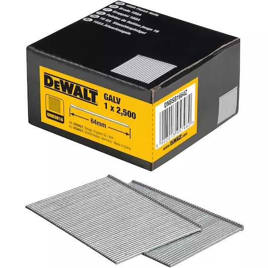 DeWalt DNBSB1664Z Galvanised Straight Finish Nails 16Ga 64mm (Pack of 2500)