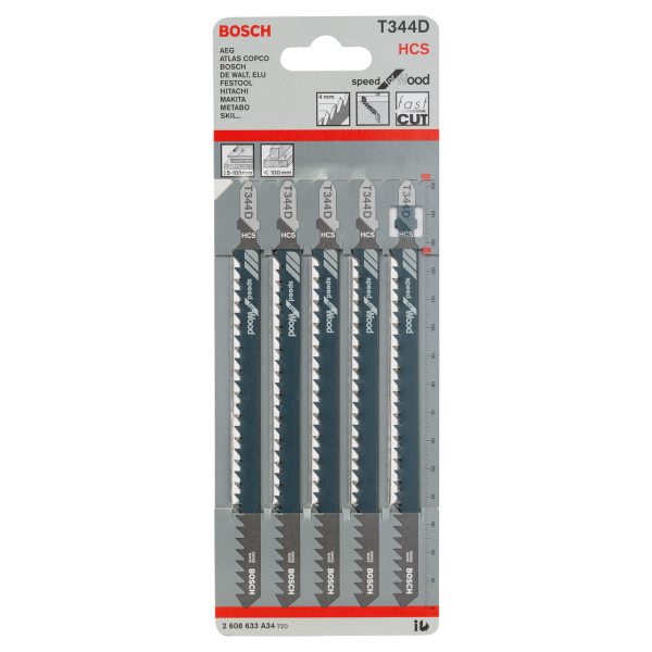 Bosch 2608633A34 T344D HCS Speed Jigsaw Blade for Wood 152mm (Pack of 5)