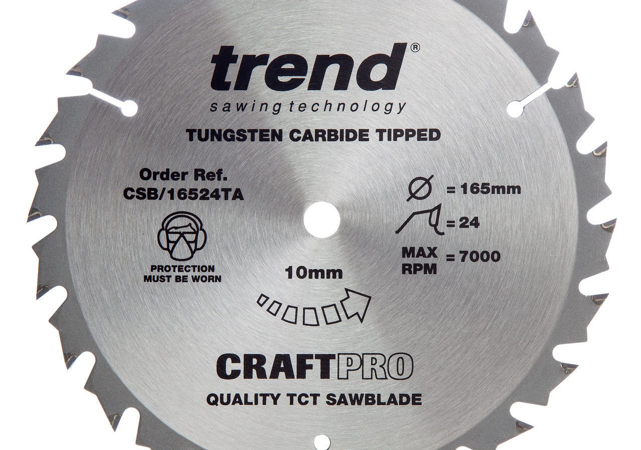 Trend CSB/16524TA CraftPro TCT Cordless Circular Saw Blade for Wood 165 x 10mm x 24T