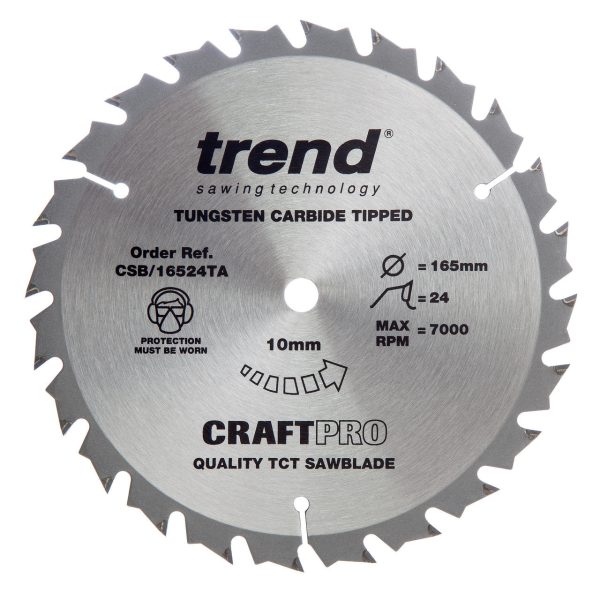 Trend CSB/16524TA CraftPro TCT Cordless Circular Saw Blade for Wood 165 x 10mm x 24T