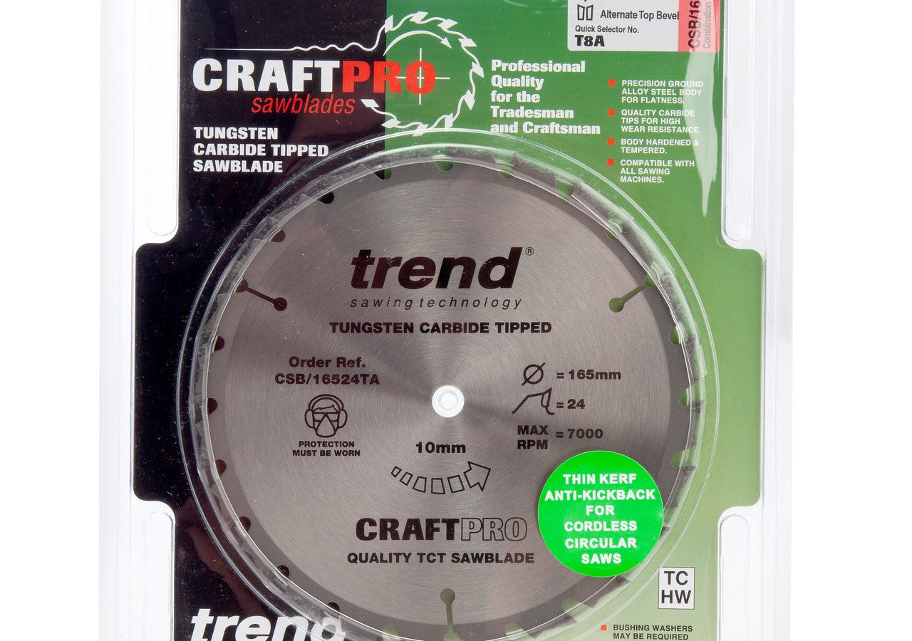 Trend CSB/16524TA CraftPro TCT Cordless Circular Saw Blade for Wood 165 x 10mm x 24T