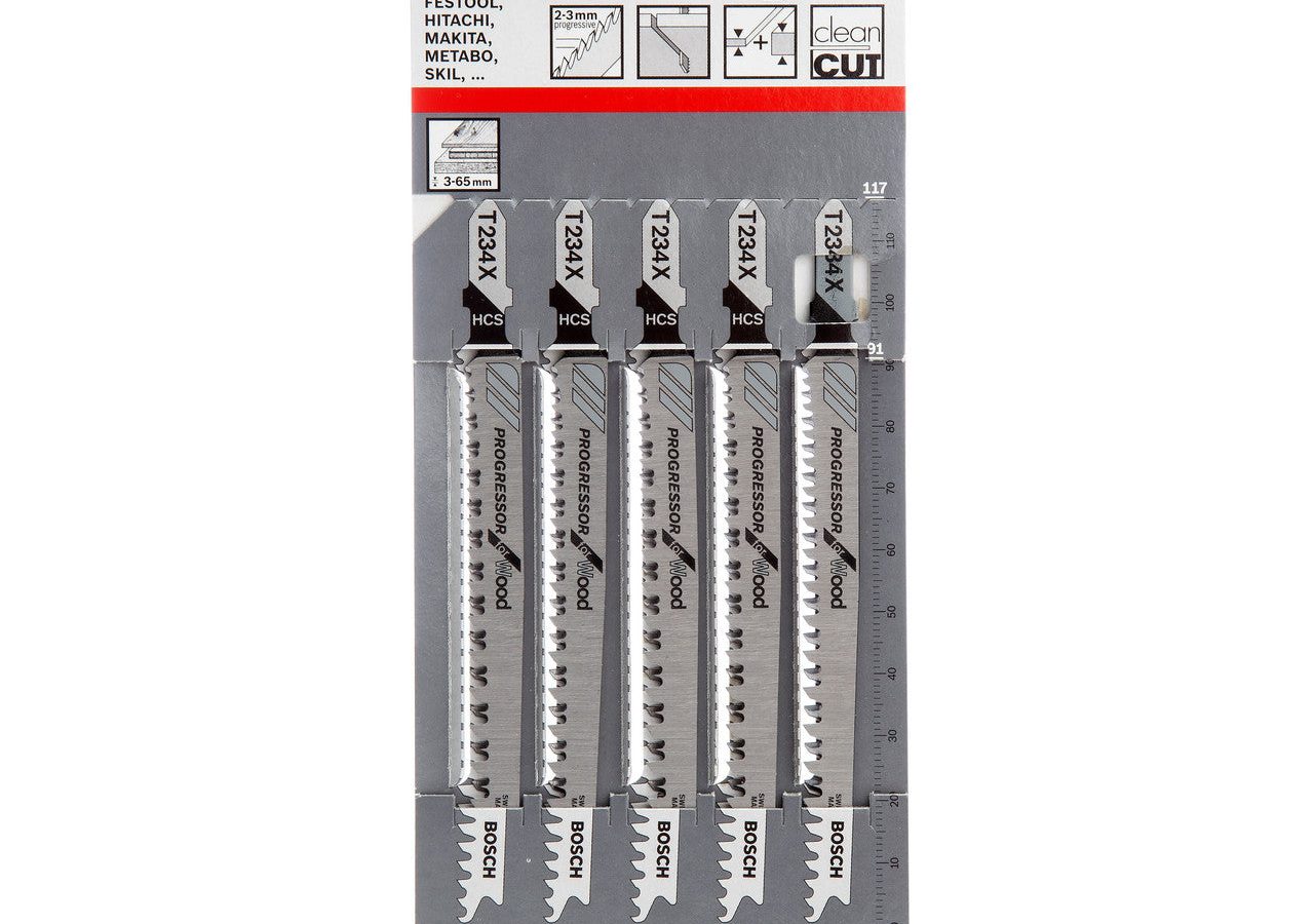 Bosch 2608633528 T234X HCS Progressor Jigsaw Blade for Wood 117mm (Pack of 5)