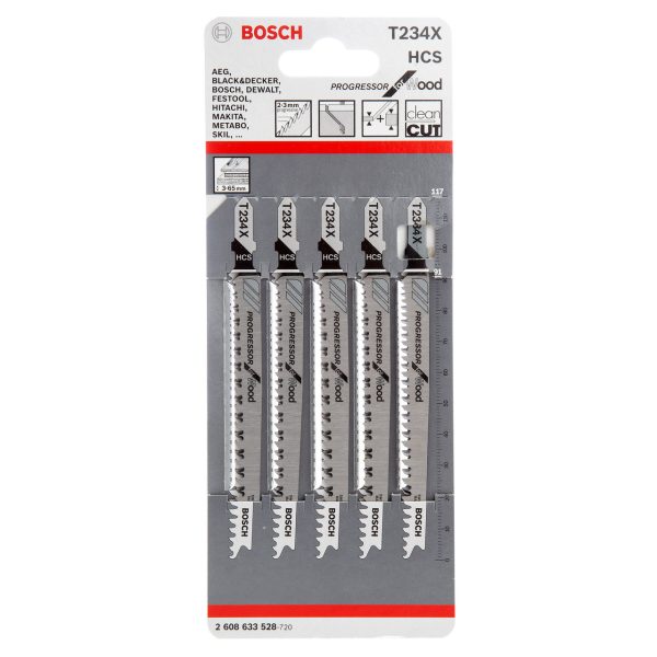 Bosch 2608633528 T234X HCS Progressor Jigsaw Blade for Wood 117mm (Pack of 5)