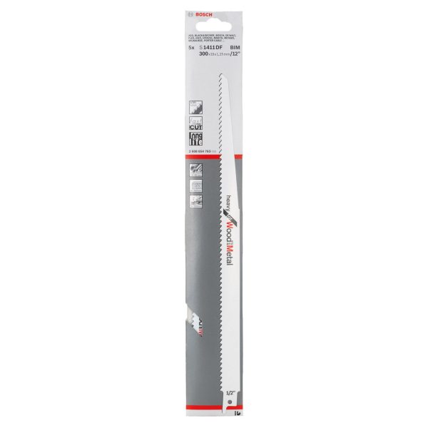 Bosch 2608654763 S1411DF Bi-Metal Heavy Demolition Reciprocating Saw Blade for Wood & Metal 300mm 6TPI (Pack of 5)