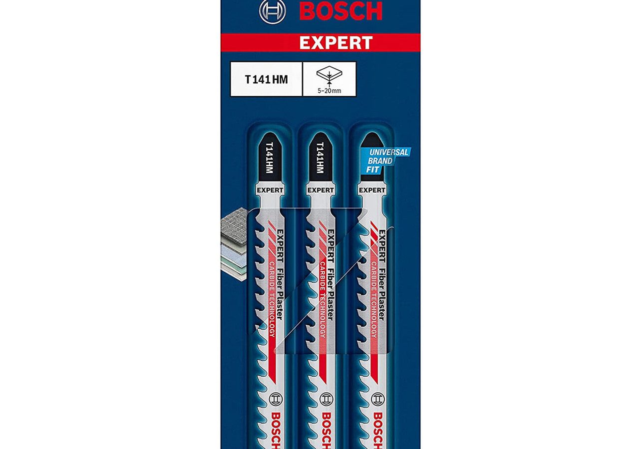 Bosch 2608900563 EXPERT T141HM Carbide Jigsaw Blade for Fibre Cement & Plasterboard 100mm 6TPI (Pack of 3)