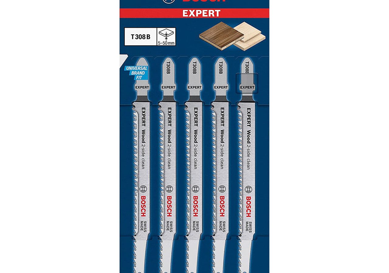 Bosch 2608900551 EXPERT T308B HCS 2-Side Clean Jigsaw Blade for Wood 117mm 12TPI (Pack of 5)