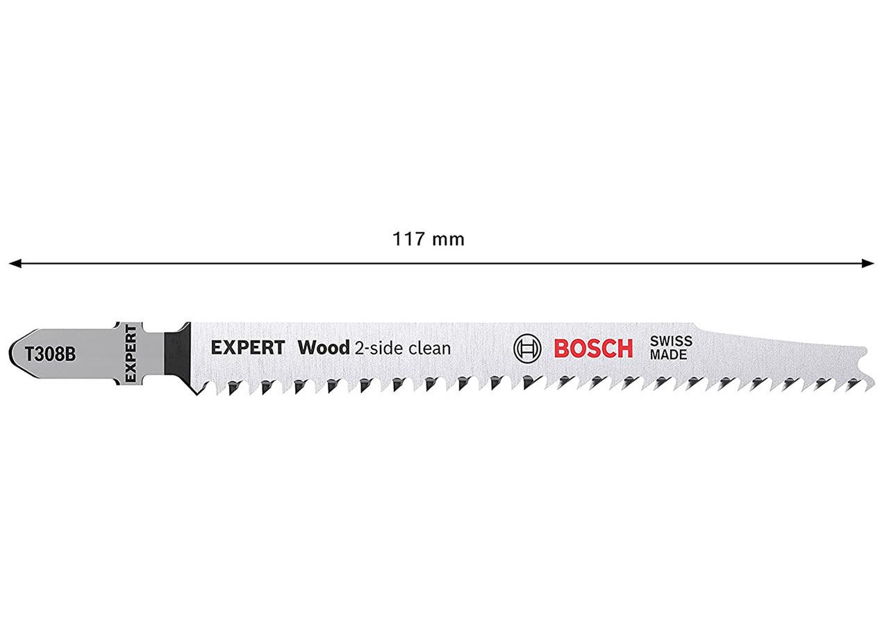 Bosch 2608900551 EXPERT T308B HCS 2-Side Clean Jigsaw Blade for Wood 117mm 12TPI (Pack of 5)