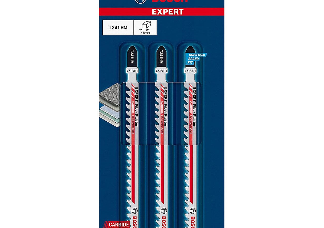 Bosch 2608900564 EXPERT T341HM Carbide Jigsaw Blade for Fibre Cement & Plasterboard 132mm 6TPI (Pack of 3)